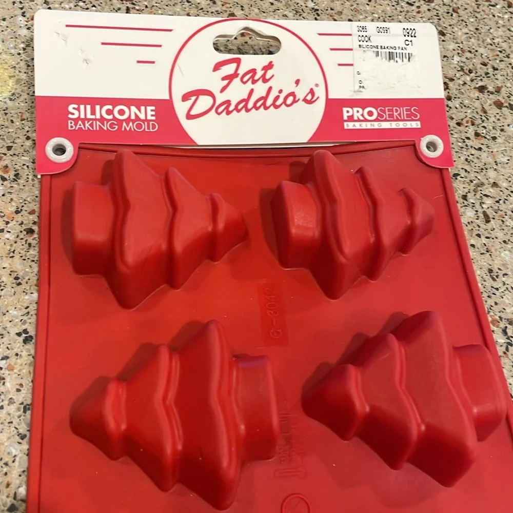 Fat Daddios Baking Molds Set 3 Pieces Red Silicone 24 Christmas Trees Candy NEW